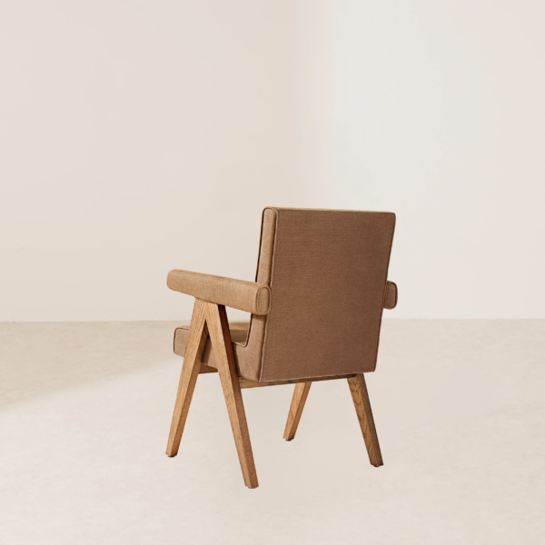 VHC-019 Light Brown Solid Wood Chair with Elegant Backrest and Cloth Cushion for Added Comfort - Image 4