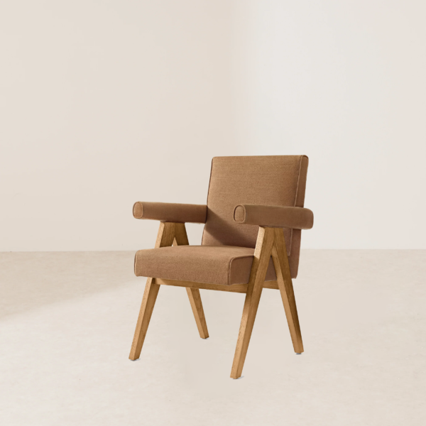 VHC-019 Light Brown Solid Wood Chair with Elegant Backrest and Cloth Cushion for Added Comfort - Image 2