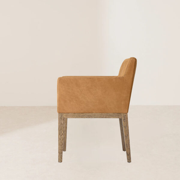 VHC-031 Brown Minimalist Modern Leather Chair with Wooden Legs and Armrests - Image 3