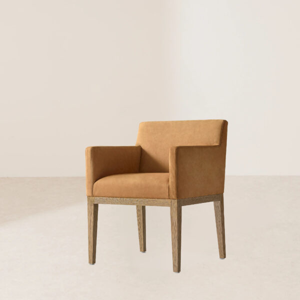 VHC-031 Brown Minimalist Modern Leather Chair with Wooden Legs and Armrests - Image 2