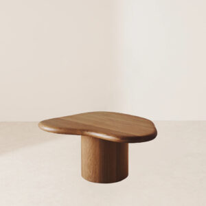 VHCT-008 Unique Design Oak Coffee Table with Rounded Stone-Like Top and Cylindrical Base
