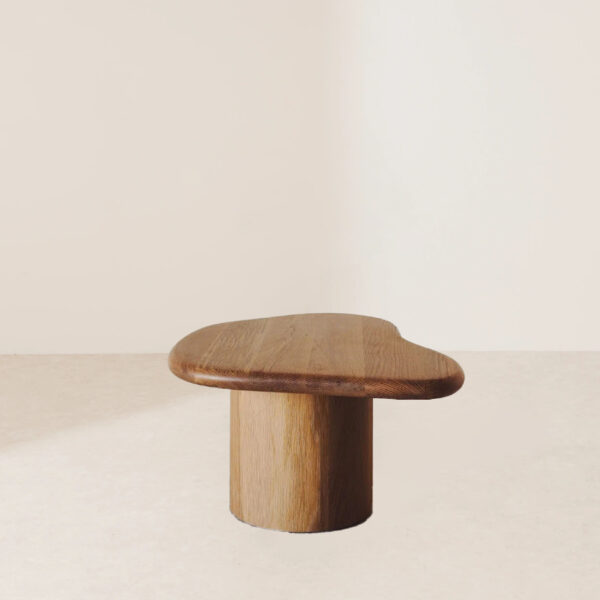 VHCT-008 Unique Design Oak Coffee Table with Rounded Stone-Like Top and Cylindrical Base - Image 2