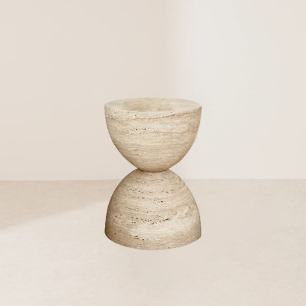 VHCT-011 Dual-Hemisphere Natural Sand-Colored Travertine Minimalist Accent Coffee Table