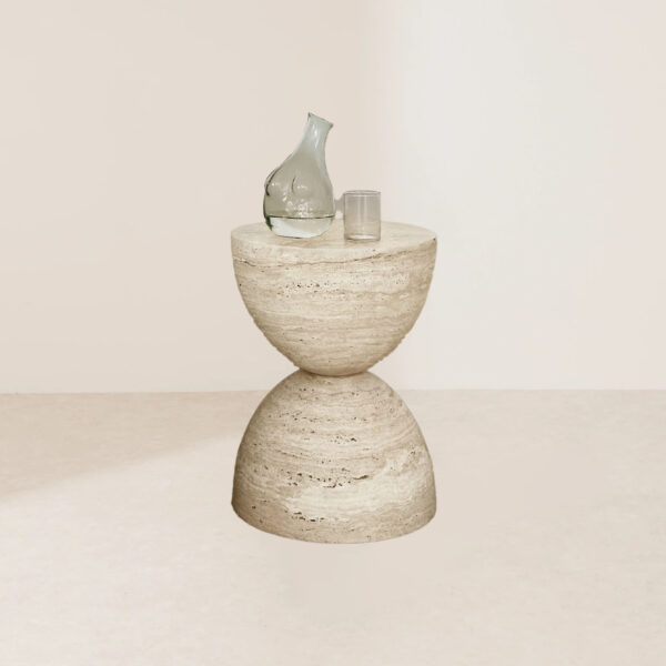 VHCT-011 Dual-Hemisphere Natural Sand-Colored Travertine Minimalist Accent Coffee Table - Image 2