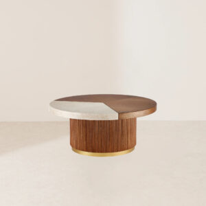 VHCT-016 Vintage-Inspired Solid Oak Base with Embedded Marble Top Coffee Table