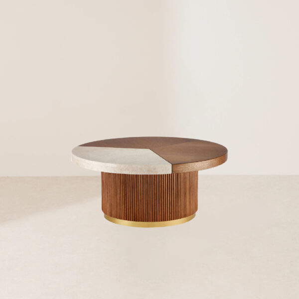 VHCT-016 Vintage-Inspired Solid Oak Base with Embedded Marble Top Coffee Table