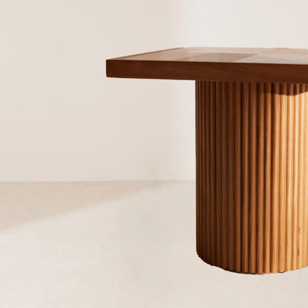 VHCT-018 Contemporary Marble Inlay with Oak Fluted Base Circular Coffee Table - Image 3