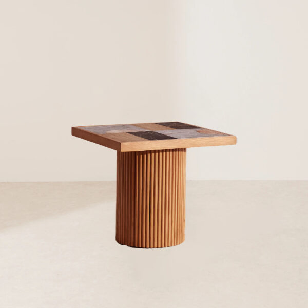 VHCT-018 Contemporary Marble Inlay with Oak Fluted Base Circular Coffee Table - Image 2