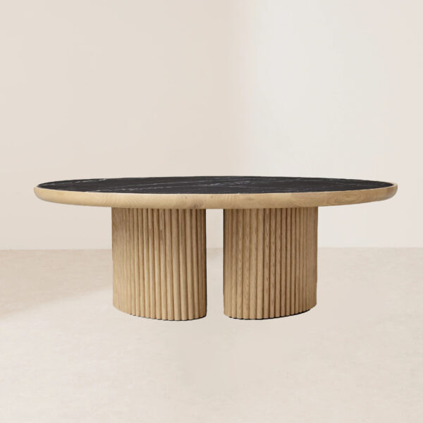 VHCT-019 Modern Stylish Round Coffee Table with Marble Top and Wavy Wood Base