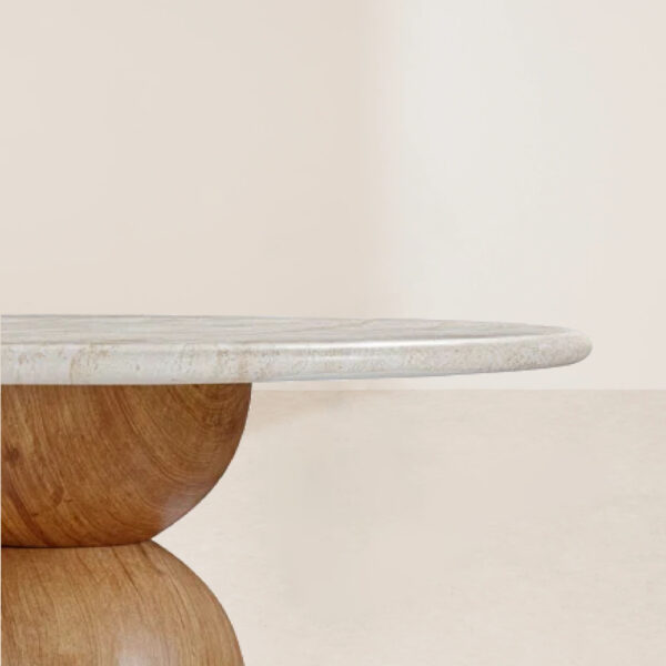 VHCT-020 Concrete Coffee Table with Walnut Print Base and Travertine Stone Top - Image 2