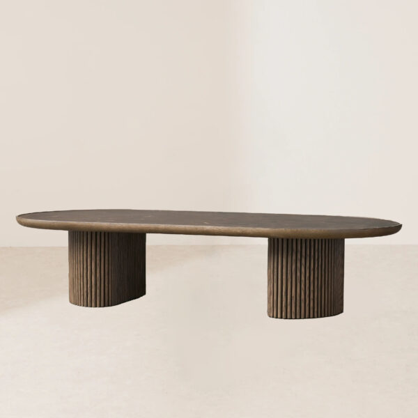 VHCT-023 Modern Minimalist Oval Coffee Table with Texture and Supported by Two Cylindrical Columns - Image 2