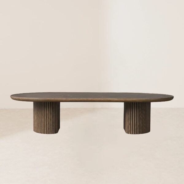 VHCT-023 Modern Minimalist Oval Coffee Table with Texture and Supported by Two Cylindrical Columns