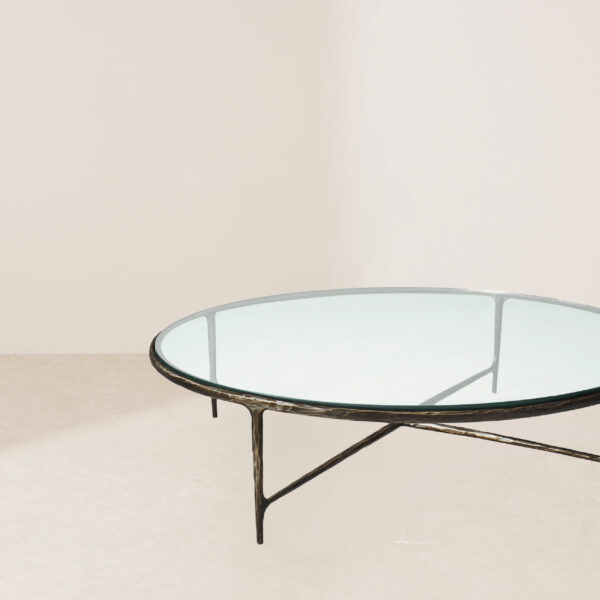 VHCT-030 Retro Hand-Forged Metal Base with Transparent Glass Top Coffee Table - Image 2