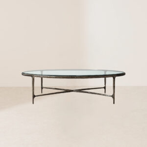 VHCT-030 Retro Hand-Forged Metal Base with Transparent Glass Top Coffee Table