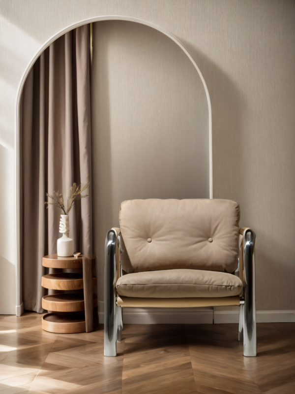 VHL-001 Modern Minimalist Stainless Steel Frame Brown Nubuck Leather Single Armchair - Image 5
