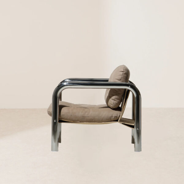 VHL-001 Modern Minimalist Stainless Steel Frame Brown Nubuck Leather Single Armchair - Image 3