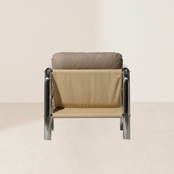 VHL-001 Modern Minimalist Stainless Steel Frame Brown Nubuck Leather Single Armchair - Image 4