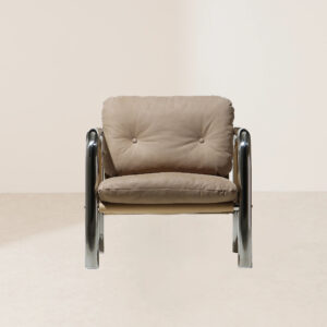 VHL-001 Modern Minimalist Stainless Steel Frame Brown Nubuck Leather Single Armchair