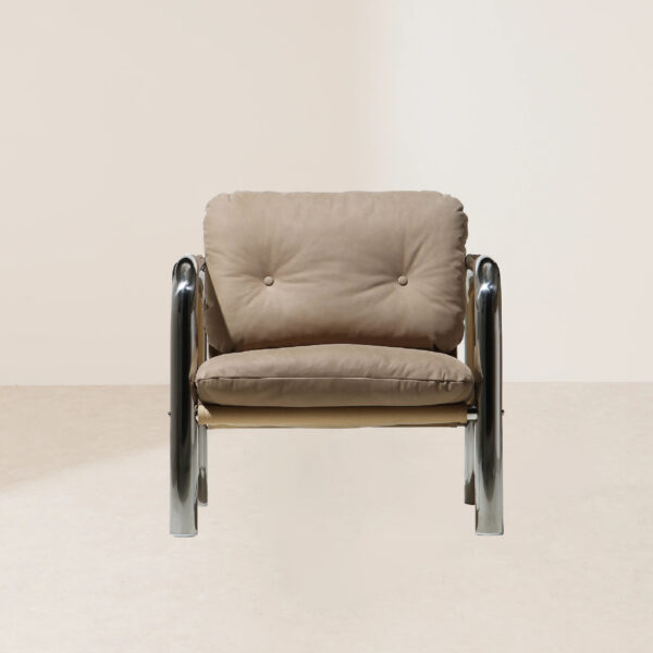 VHL-001 Modern Minimalist Stainless Steel Frame Brown Nubuck Leather Single Armchair