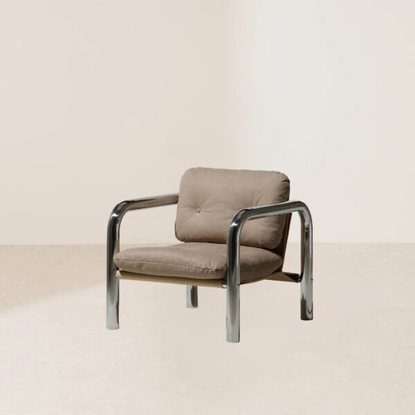 VHL-001 Modern Minimalist Stainless Steel Frame Brown Nubuck Leather Single Armchair - Image 2