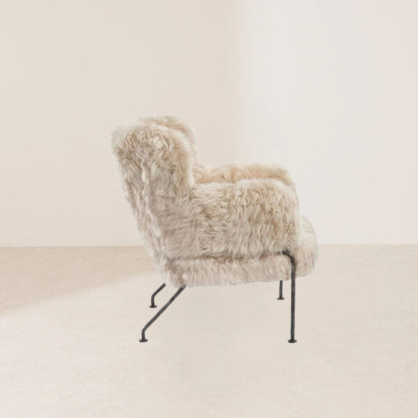 VHL-012 Luxurious Mocha-Colored Tibetan Lambskin Leisure Chair with Industrial Black Iron Frame - Image 3