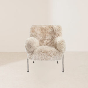 VHL-012 Luxurious Mocha-Colored Tibetan Lambskin Leisure Chair with Industrial Black Iron Frame