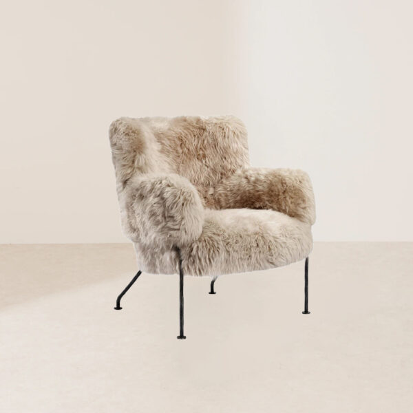 VHL-012 Luxurious Mocha-Colored Tibetan Lambskin Leisure Chair with Industrial Black Iron Frame - Image 2