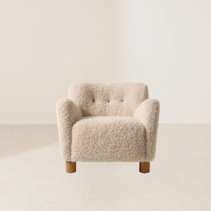 VHL-013 Handcrafted Luxurious Single Armchair with Curly Sheepskin and Classic Button Tufting