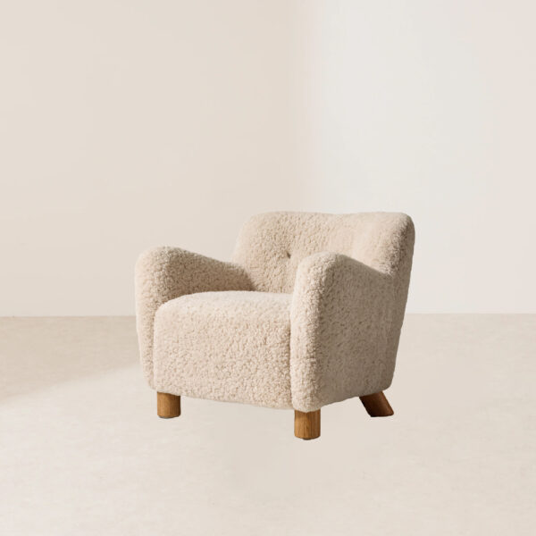 VHL-013 Handcrafted Luxurious Single Armchair with Curly Sheepskin and Classic Button Tufting - Image 2