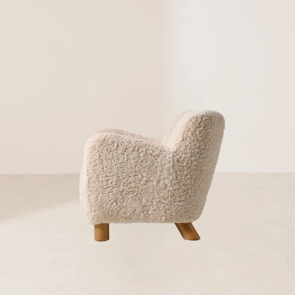 VHL-013 Handcrafted Luxurious Single Armchair with Curly Sheepskin and Classic Button Tufting - Image 3