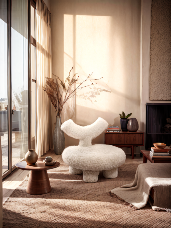 VHL-020 Modern Minimalist Three-Round-Leg Wool-Covered Arc-Groove Lounge Chair - Image 5