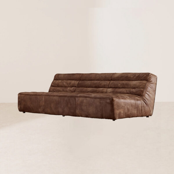 VHS-006 Retro English-inspired Deep Brown Leather-patched Modular Sofa - Image 2