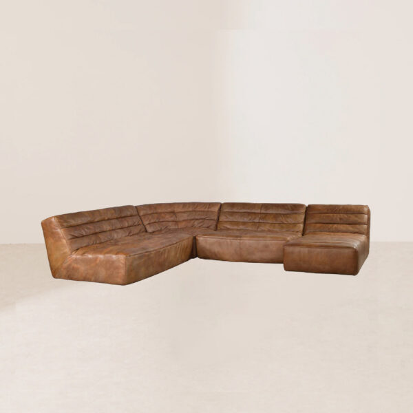 VHS-006 Retro English-inspired Deep Brown Leather-patched Modular Sofa - Image 4