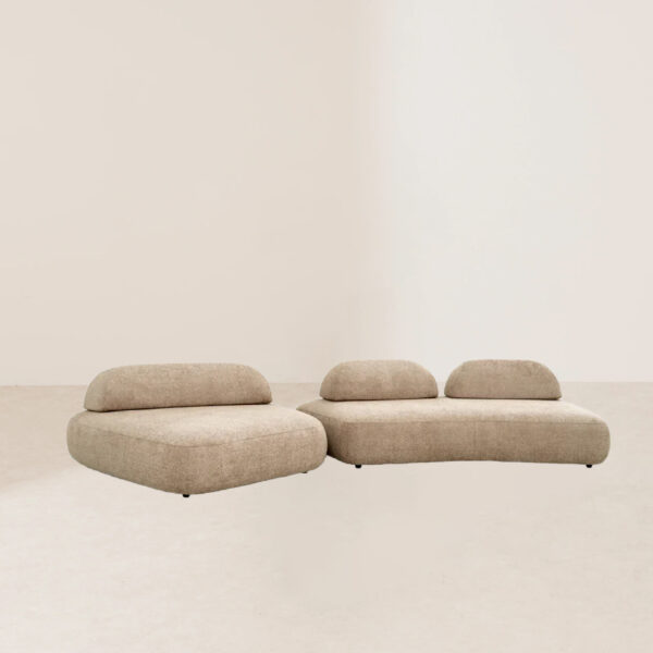 VHS-016 Configurable Dual-Module Natural Sand-Colored Linen Fabric Sofa