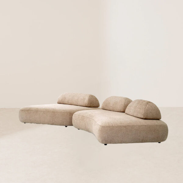 VHS-016 Configurable Dual-Module Natural Sand-Colored Linen Fabric Sofa - Image 2