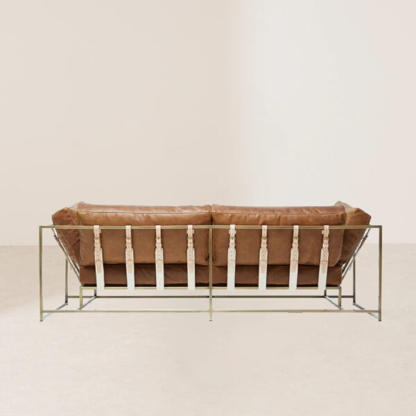 VHS-018 Retro Metal-Framed Two-Seat Tanned Leather Sofa with Comfortable Support Belts - Image 3