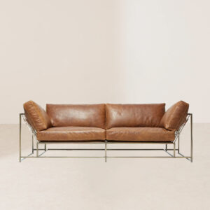 VHS-018 Retro Metal-Framed Two-Seat Tanned Leather Sofa with Comfortable Support Belts