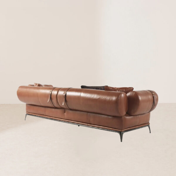 VHS-021 Vintage Classic Roll-Arm Sofa with Black Chrome Base and Saddle Leather Upholstery - Image 3