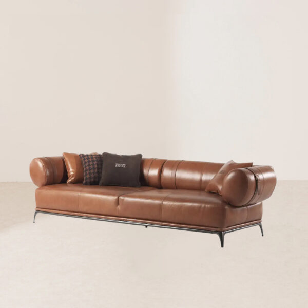 VHS-021 Vintage Classic Roll-Arm Sofa with Black Chrome Base and Saddle Leather Upholstery - Image 2
