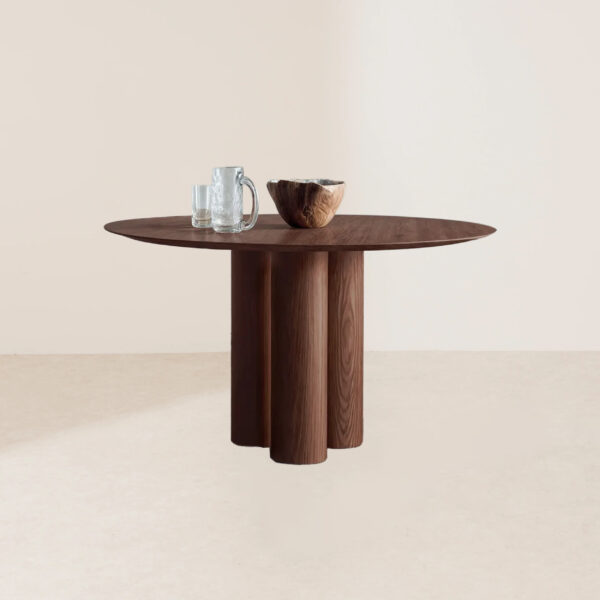 VHDT-002 Contemporary Elegant Walnut Three-Pillar Base Versatile Circular Dining Table - Image 2