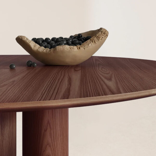 VHDT-002 Contemporary Elegant Walnut Three-Pillar Base Versatile Circular Dining Table - Image 3