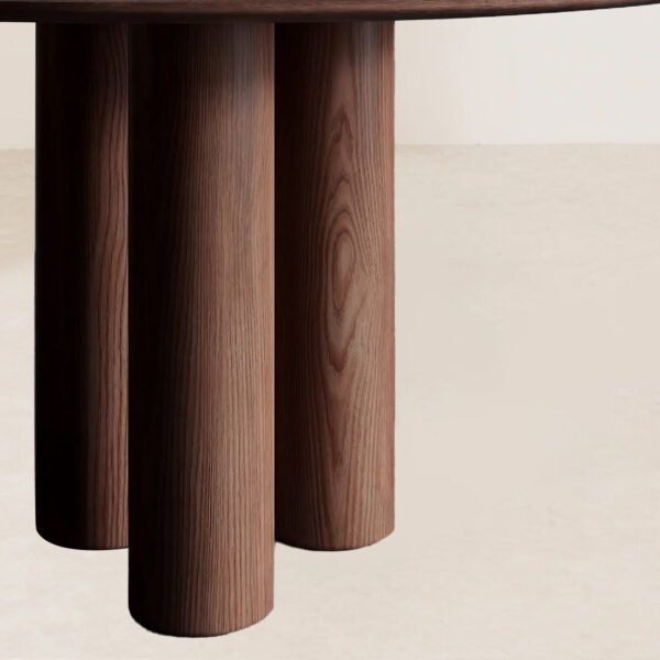 VHDT-002 Contemporary Elegant Walnut Three-Pillar Base Versatile Circular Dining Table - Image 4
