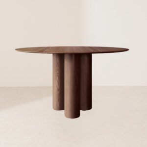 VHDT-002 Contemporary Elegant Walnut Three-Pillar Base Versatile Circular Dining Table