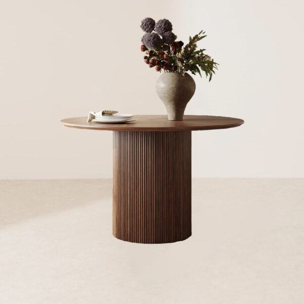 VHDT-003 Elegant Walnut Wood Single-Leg Carved Round Table - Image 4