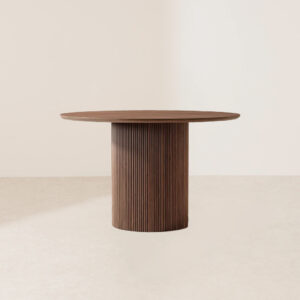 VHDT-003 Elegant Walnut Wood Single-Leg Carved Round Table