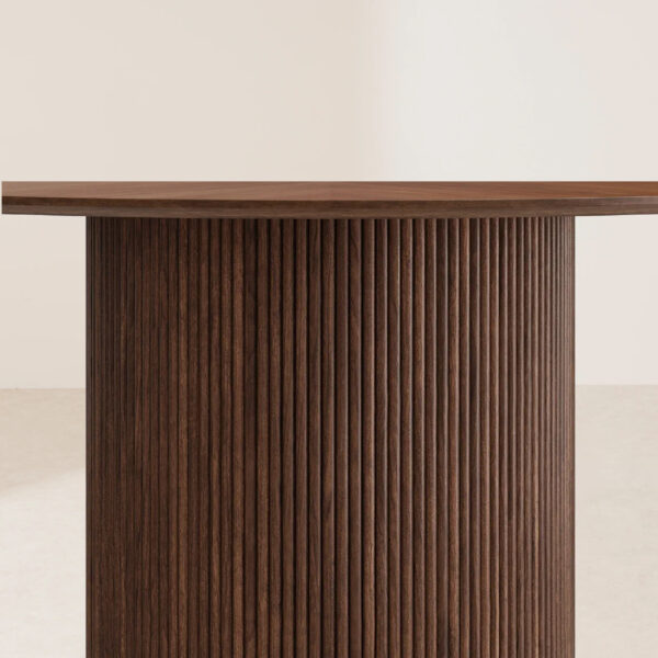 VHDT-003 Elegant Walnut Wood Single-Leg Carved Round Table - Image 3