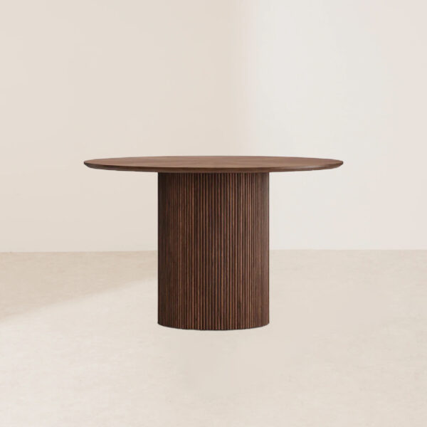 VHDT-003 Elegant Walnut Wood Single-Leg Carved Round Table - Image 2
