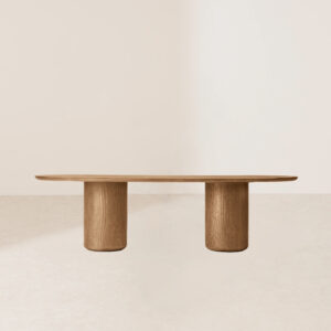 VHDT-007 Classic-Meets-Modern European Silver Fir Oval Dining Table with Dual Sculptural Pedestals
