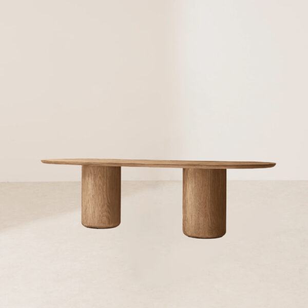 VHDT-007 Classic-Meets-Modern European Silver Fir Oval Dining Table with Dual Sculptural Pedestals - Image 2