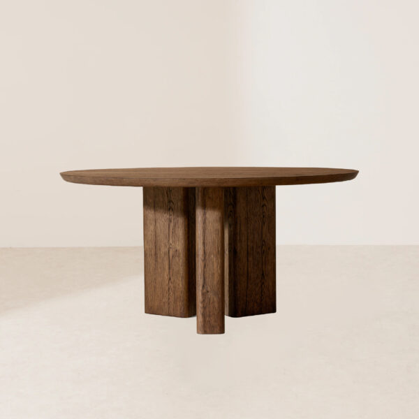 VHDT-009 Artisan-Crafted Oak Dining Table with Rustic Texture and Intertwined Curved & Straight Lines